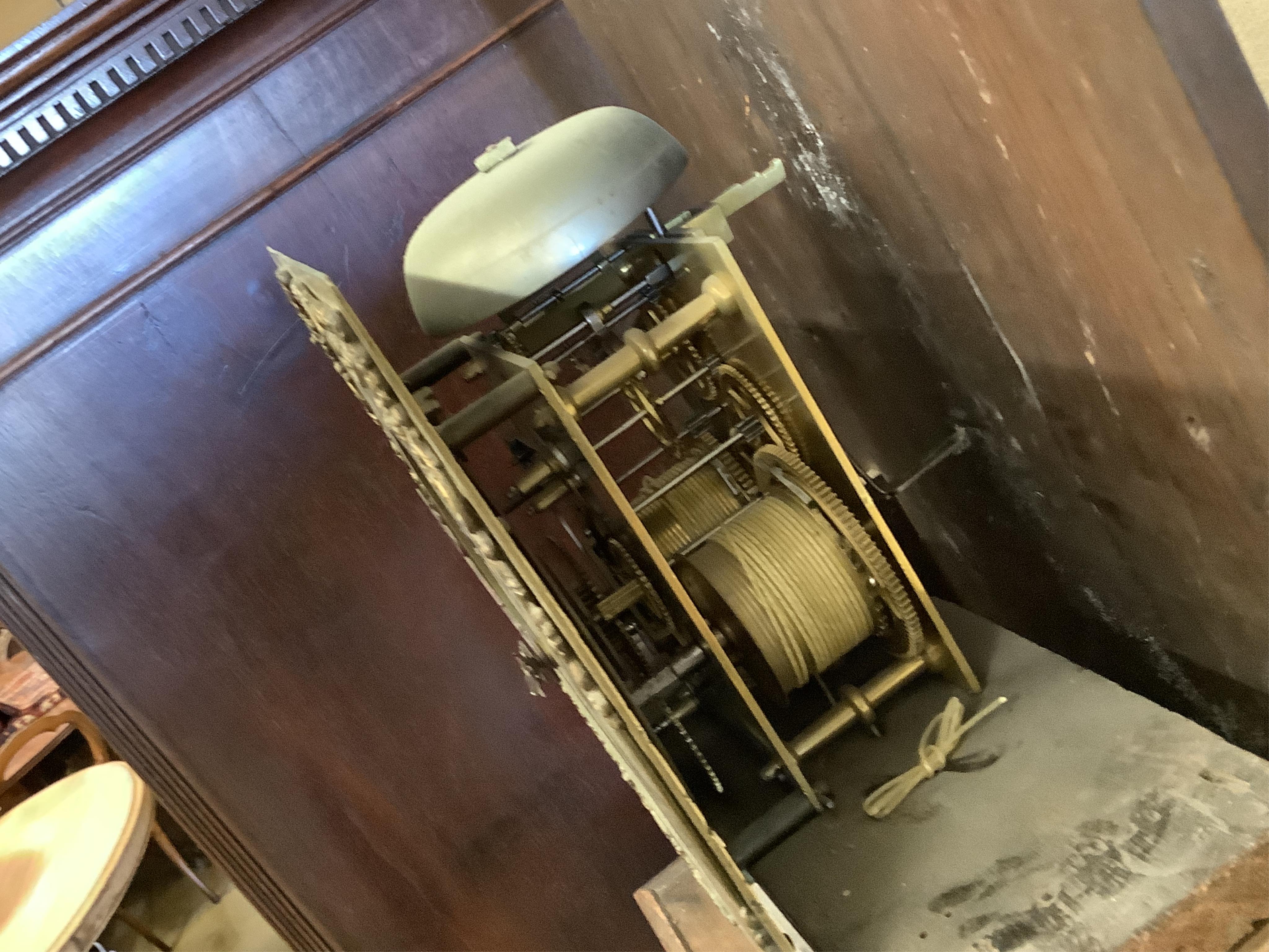 A longcase clock with brass dial, height 193cm